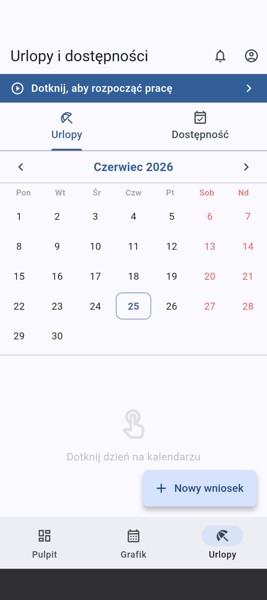 Nowy wniosek urlopowy w aplikacji PlanujGrafik